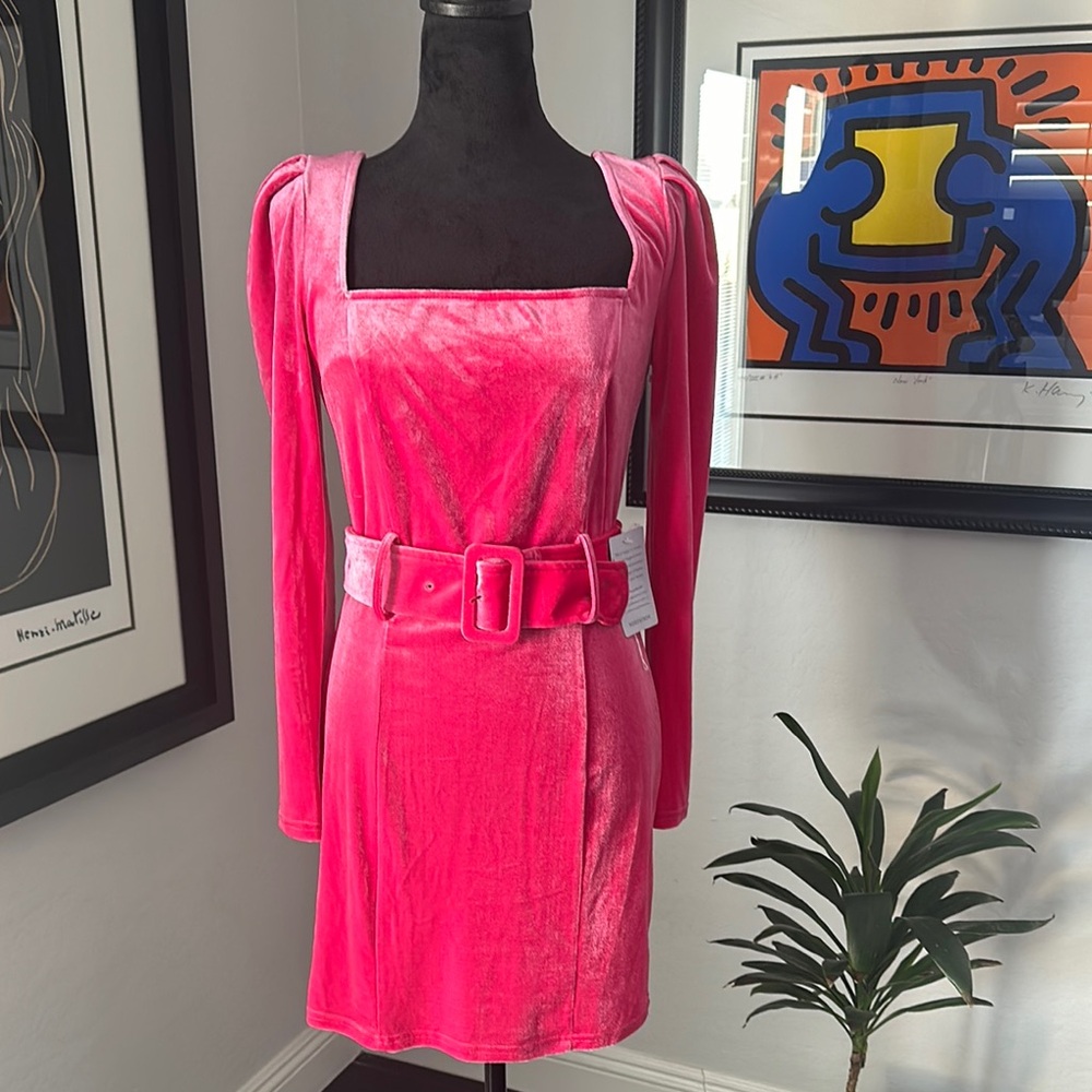 Pink Velvet Dress with Belt